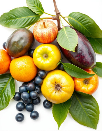 Fruits and vegetables isolated on a white background. Healthy food.