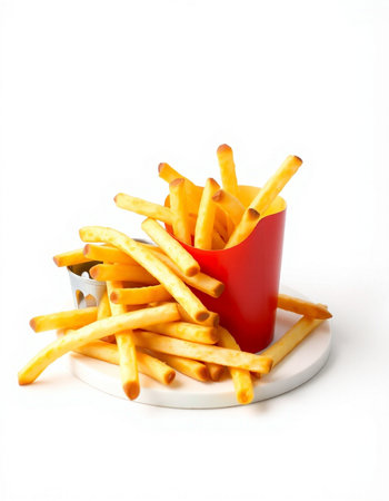 French fries in a cup on a white background. Fast food.