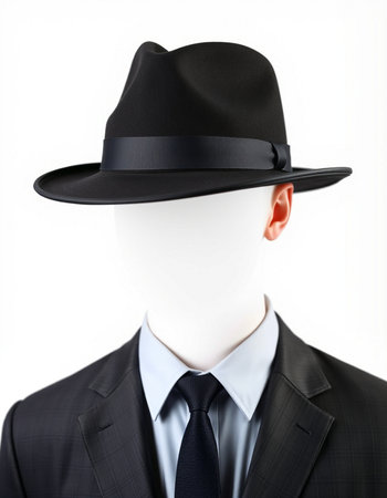 Man wearing a top hat and black suit, isolated on white background