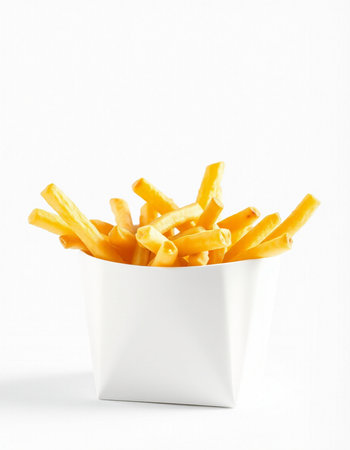 French fries in a white bowl isolated on a white background. Fast food.