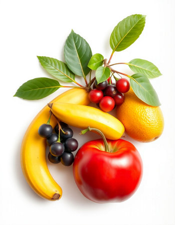 Fruits and vegetables isolated on white background. Healthy food concept.の写真素材