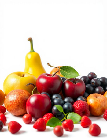 Fruits and berries on a white background. Healthy food concept.