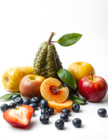 Fruits isolated on a white background. Healthy eating concept. Selective focus.