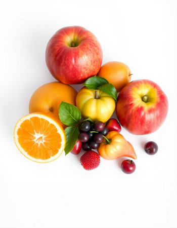 Fresh fruits isolated on white background. Healthy food and diet concept.の写真素材