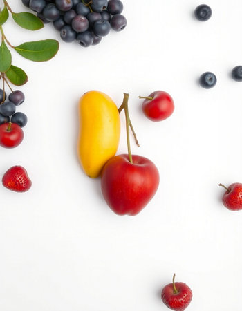 Fruits and berries on a white background. Healthy food concept.の写真素材