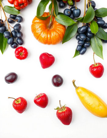 Fruits and berries on a white background. Healthy food concept.の写真素材