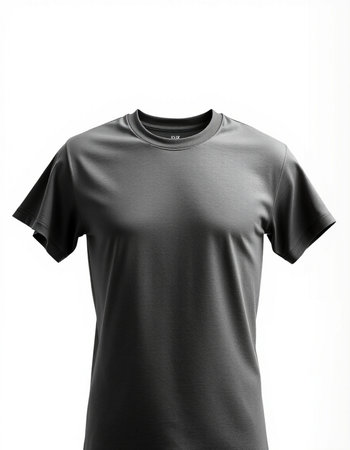 Black t-shirt on a mannequin isolated on white backgroundの写真素材