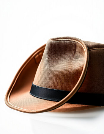 Brown hat on a white background, close-up. Isolatedの写真素材