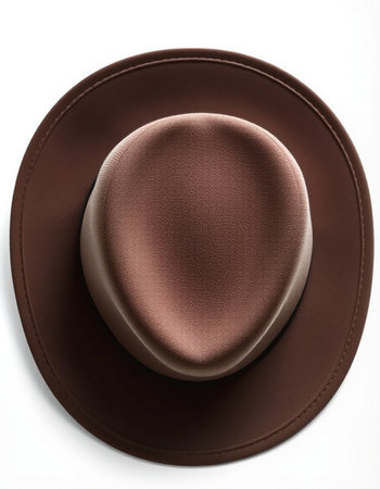 Brown hat isolated on white background. Top view. Flat lay.の写真素材