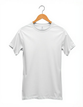 White t-shirt on a hanger on a white background.