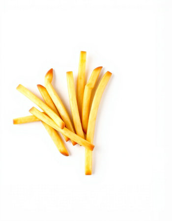 French fries isolated on white background. Top view, flat lay.の写真素材