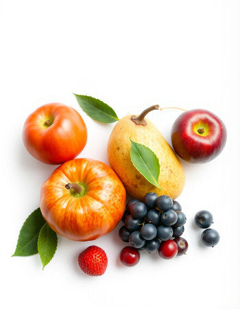 Fruits and berries isolated on a white background. Healthy food.