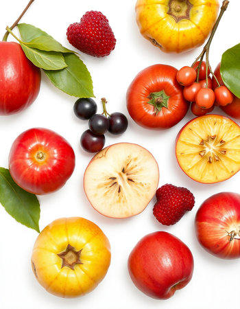 Fruits and vegetables on a white background. Healthy food concept.の写真素材
