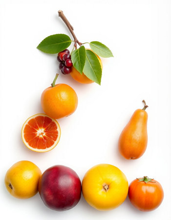 Fruits and vegetables on a white background. Healthy food concept.