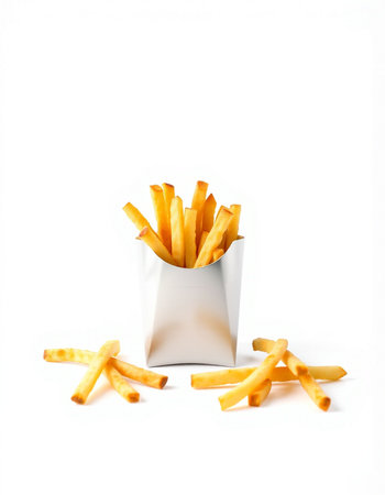 French fries in paper bag isolated on white background, clipping path included