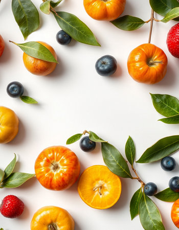 Creative layout made of autumn fruits on white background. Flat lay, top view.の写真素材
