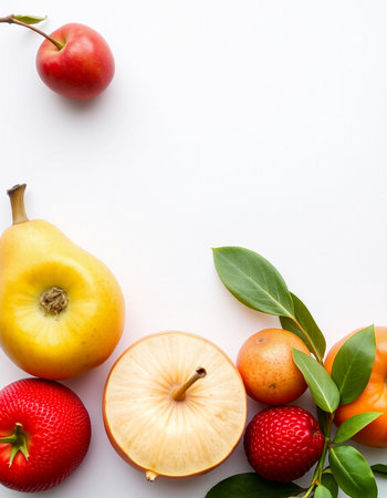 Fruits on a white background. Flat lay, top view.