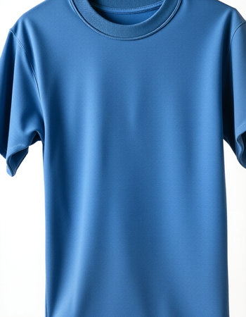 Blue t-shirt on white background. Clipping path included.の写真素材
