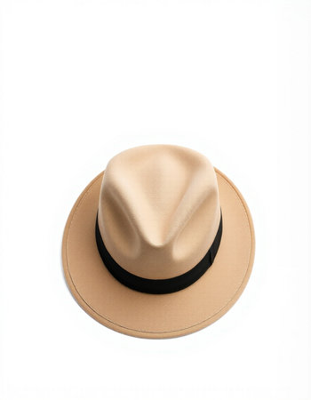 Beige hat isolated on white background with clipping path. Top view.の写真素材