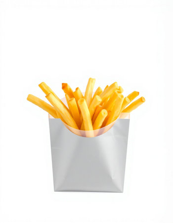 French fries in paper bag isolated on white background with clipping path.