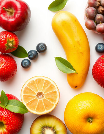 Fruits and berries on a white background. Healthy food concept.の写真素材