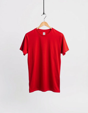 Red t-shirt on a hanger isolated on a white background