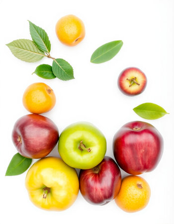 Apples, plums and tangerines isolated on white backgroundの写真素材