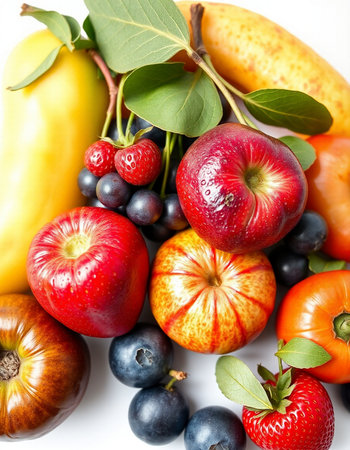 Fresh fruits and vegetables isolated on white background. Healthy food concept.の写真素材