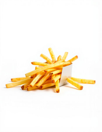 French fries isolated on white background. Selective focus, shallow depth of field.の写真素材