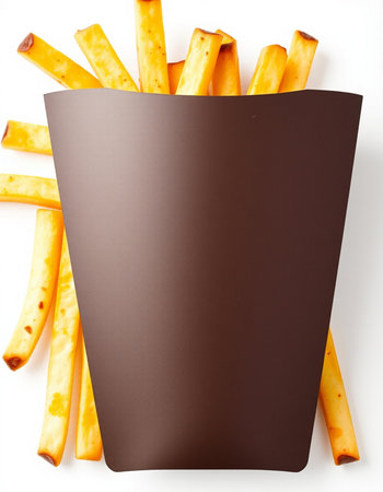 French fries with chocolate isolated on a white background. Top view.