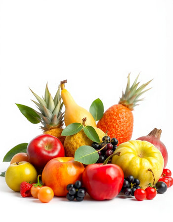 Fruits on a white background. Healthy food background.