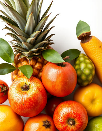 Fruits and vegetables isolated on a white background. Healthy food.の写真素材