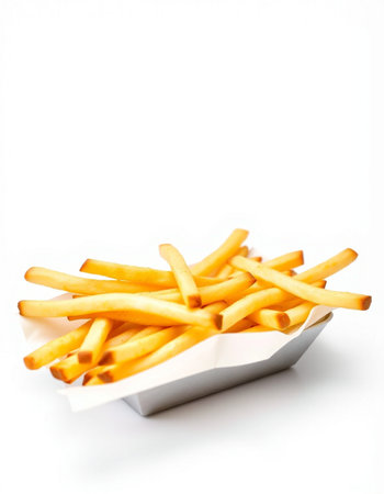 French fries in white box isolated on white background with clipping path.