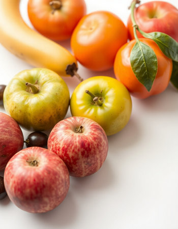 Fresh fruits and vegetables isolated on white background. Healthy food concept.の写真素材