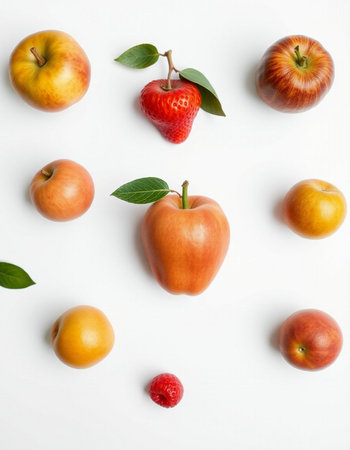 Fruit pattern on white background. Flat lay, top view.の写真素材