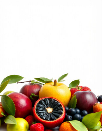 Fruits on a white background with space for text. Healthy food.の写真素材
