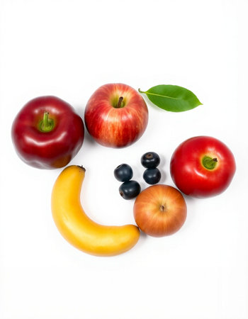 Fruits and vegetables isolated on white background. Healthy food concept.の写真素材