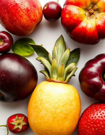 Fruits and vegetables isolated on white background. Healthy food concept.の写真素材