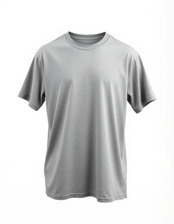 Grey t-shirt isolated on a white background with clipping path.の写真素材