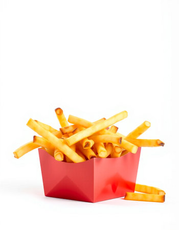French fries in red box isolated on white background with clipping path.