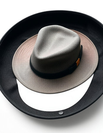 Black hat with a white label on a white background. Isolatedの写真素材