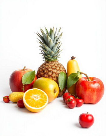 Fruits isolated on white background. Healthy food concept. Fresh fruits.