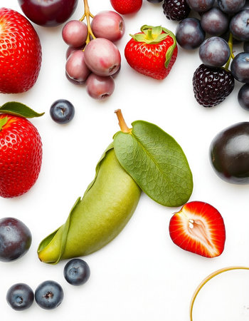 Fruit mix on a white background. Strawberry, blueberry, strawberry, blackberry