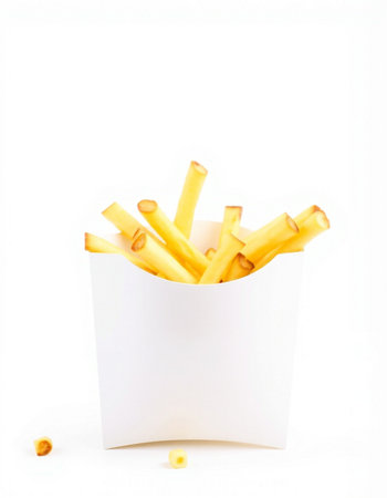 French fries in paper box isolated on white background. Selective focus.