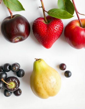 Fruits on a white background, top view, close-upの写真素材
