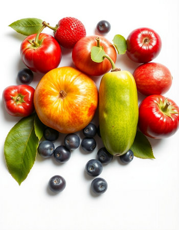 Fruits and vegetables on a white background. Healthy food concept.の写真素材