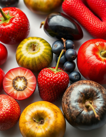 Mix of fresh fruits on a white background. Selective focus.の写真素材