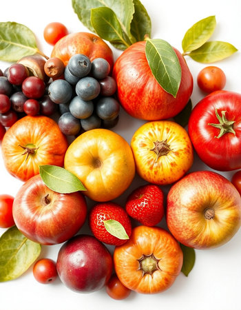 Fruits and vegetables on a white background. Healthy food concept.