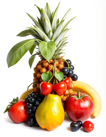 Fruits and vegetables isolated on a white background. Healthy food.の写真素材