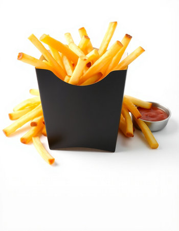 French fries with ketchup on a white background. Fast food.の写真素材